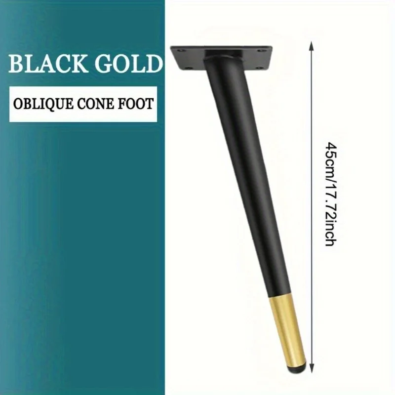 black+golden oblique 45cm Furniture Leg 4-piece Set Diagonal Metal Sofa Leg Sofa Chair Cabinet Table Anti Slip Mat Home DIY