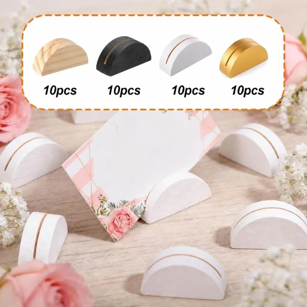 10pcs Multifunctional Wooden Wood Card Holder Semicircle Art Crafts Place Card Holders Table Number Stands Home Decor