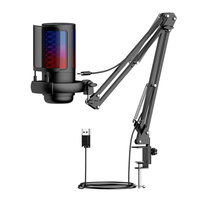 USB Microphone Kit Podcast Recording Cardioid Condenser RGB Mic With Adjustable Arm Stand For Gaming Streaming Broadcasting