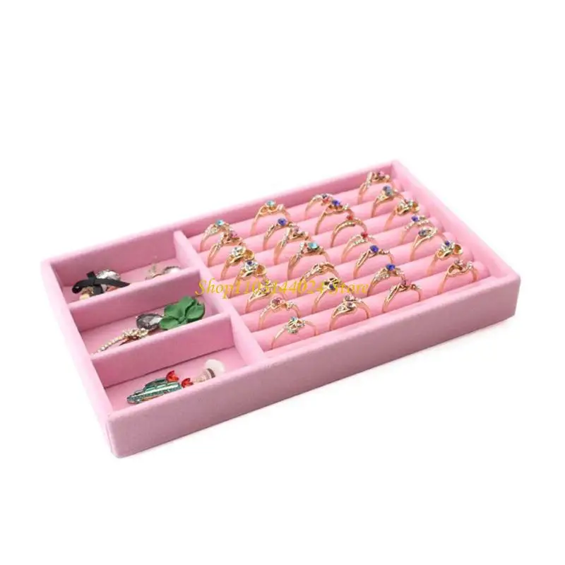 

N5KE Pink Flannel Box Earrings Jewelry Display Multi-lattice Storage Tray