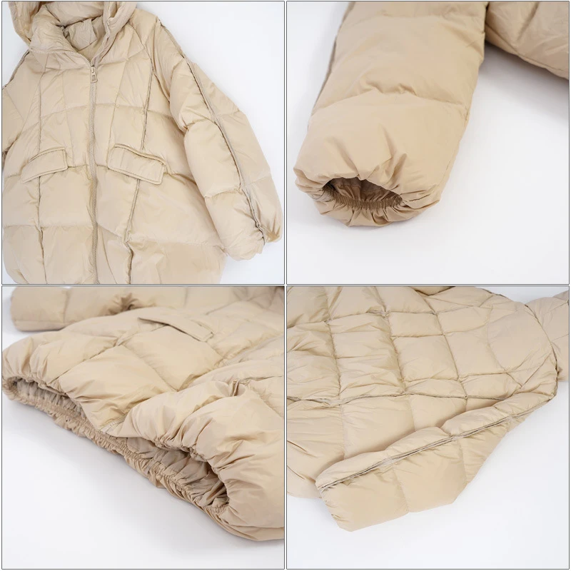 Schinteon Women White Duck Down Jacket with Hood Autumn Winter Warm Outwear Casual Loose Over Size Outwear Korean Style Coat New