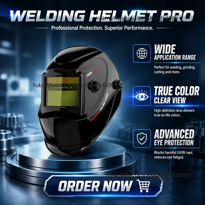 YEESTECH Auto Darkening Welding Helmet Solar Powered Blue Light Blocking Adjustable Face Shade 3.5/9-13 2 Arc Sensors