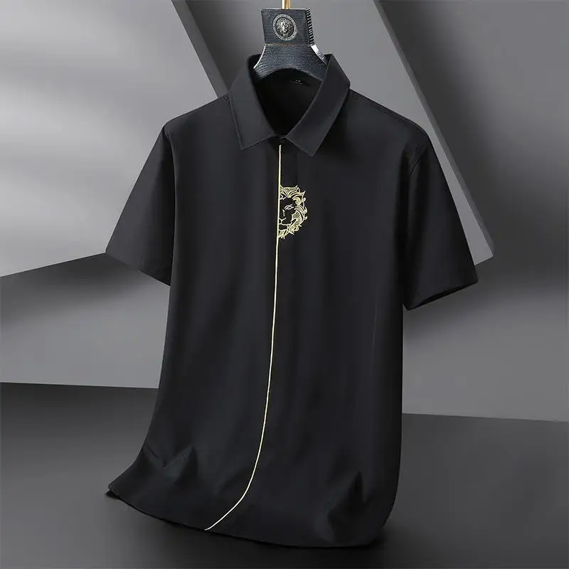 

Men's Large Size ort Sve irt Thin Sved Loose Fit Summer Casual Pure Color Square Collar Daily Wear Thiened Fabric