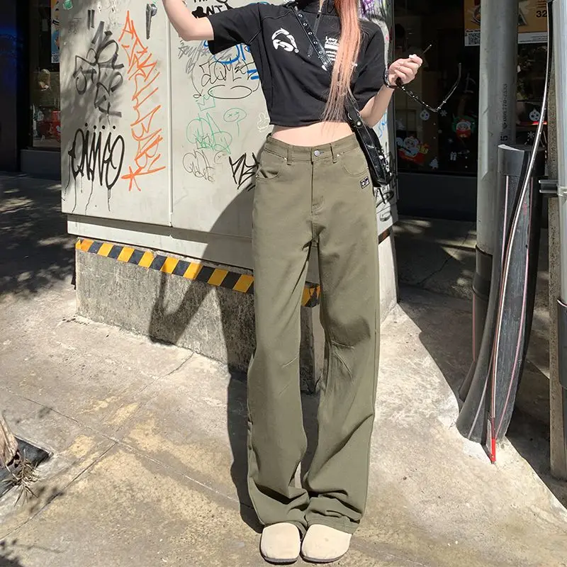 Spring And Summer New Wide-Leg Pants High Street Button High Waist Loose Millennium Spice Girls' Loose Minority Wide Pants