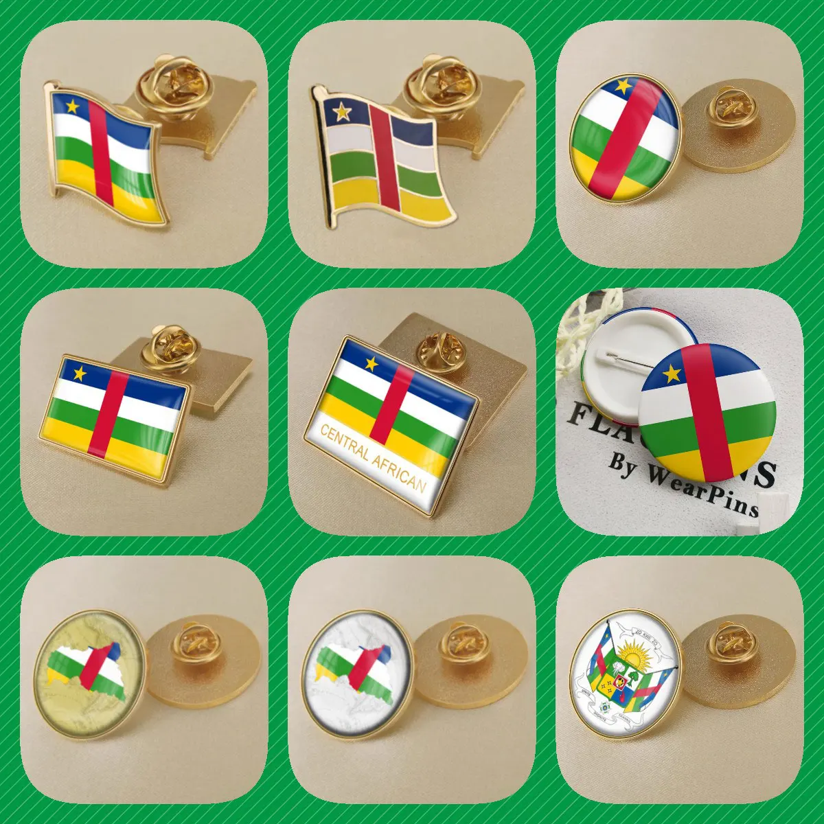 بروش خريطة جمهورية أفريقيا الوسطى ، الشعار الوطني ، شارات الخريطة ، دبابيس طية صدر السترة
