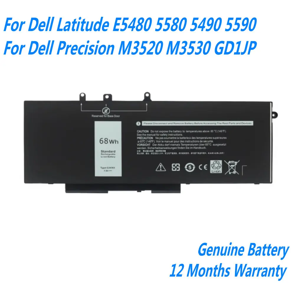 

NEW GJKNX Laptop Battery For Dell Latitude E5480 5580 5490 5590 Precision M3520 M3530 GD1JP 7.6V 68WH