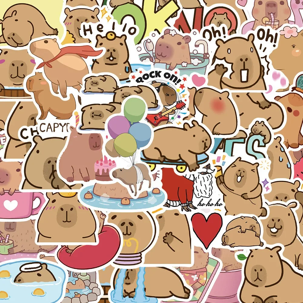 50PCS Capybara Cute Pufferfish Waterproof Graffiti Stickers for Helmet Bicycle Hand Account Pencil Case Decals Papery Pop Store