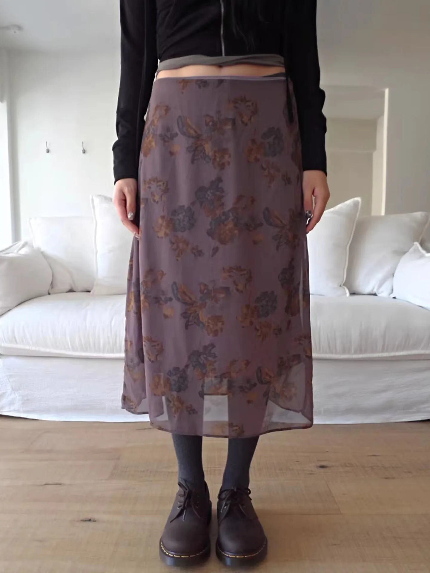 

Летняя новинка Liangliang: ретро-юбка миди с цветочным принтом, прозрачная, легкая, с завышенной талией, прямого кроя, длинная, женская модная одежда