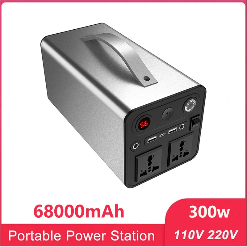 for Outdoor Camping 300W Portable Power Station Supply 68000mAh Solar Generator 220V/110V External Spare Battery Powerbank