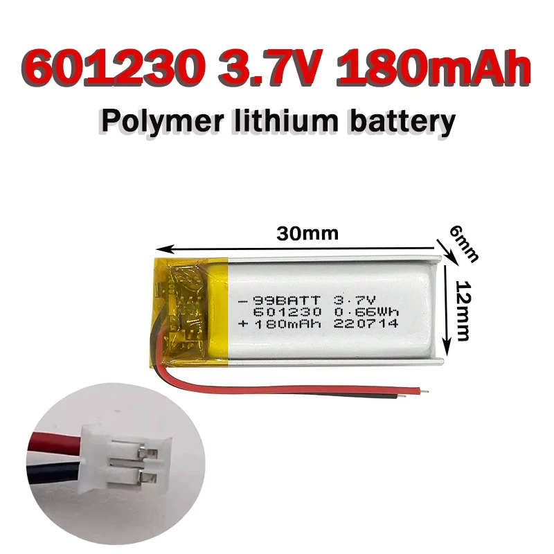 

601230 180mAh 3.7V Rechargeable Li Ion Battery Polymer Lithium for Tws Bluetooth Headset Handheld Fan Recorder Pen Walkman MP3