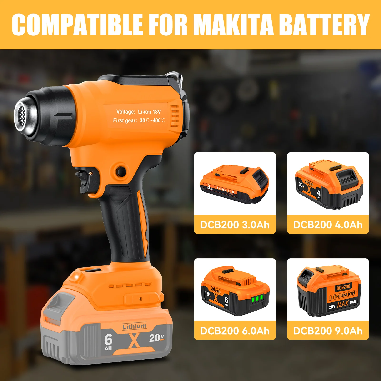 Cordless Heat Gun For Dewalt 18V Battery DCB200 Adjustable Temperature 122-1022 Battery Heat Shrink Gun With Battery Charger
