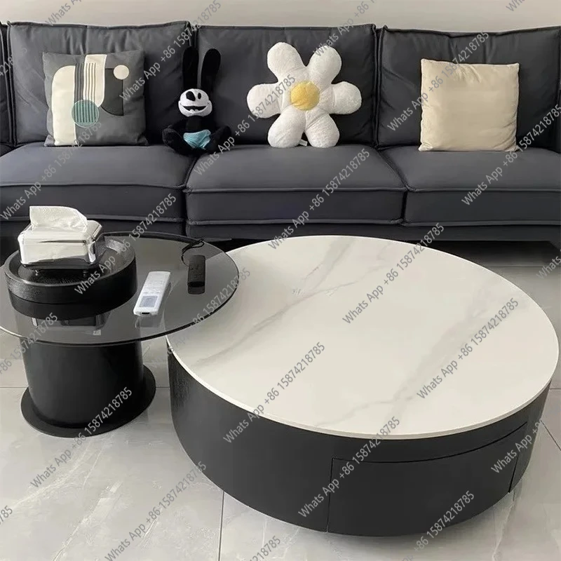 

XM Large And Small Round Rock Slab Coffee Table Combination Italian Minimalist Living Room Modern Wabi Sabi Creative Coffee Tabl