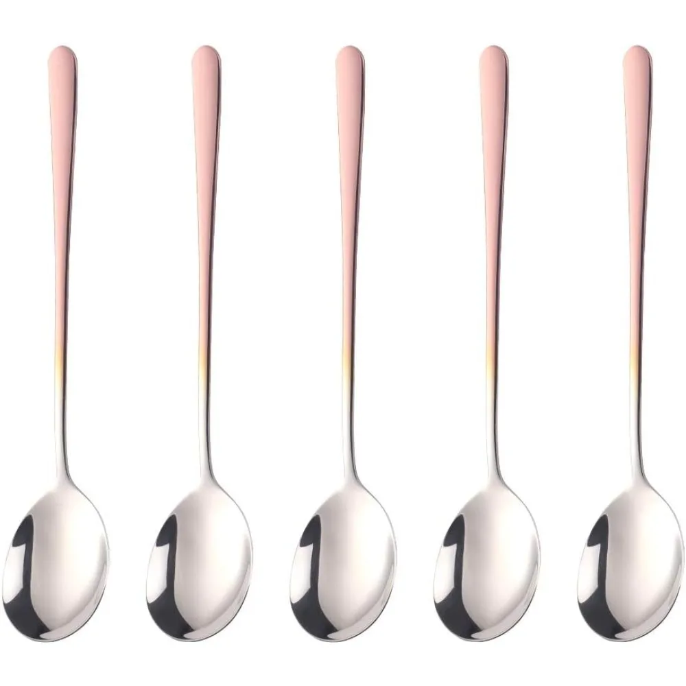 

5-pieces Soup Dinner Spoon 8-Inch Rose Gold Metal Spoon Stainless Steel Table Spoons