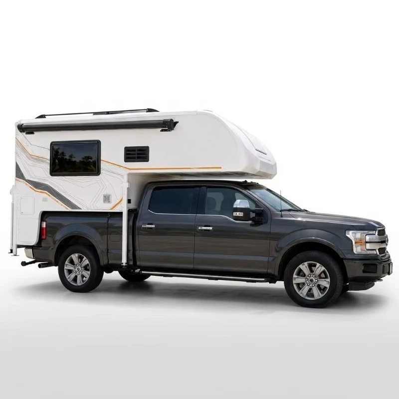 Custom Modern Slide-In Aluminum Truck Camper Kitchen Cabinet Three Beds Independent Suspension Family Outdoor Touring RV