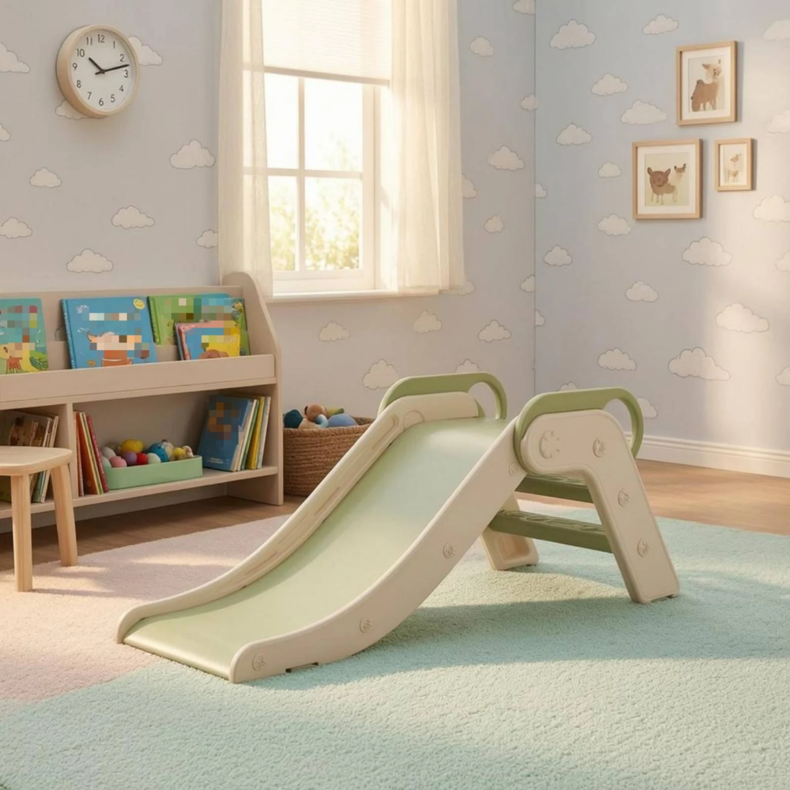

Foldable Indoor Slide Built-in Handholds Children's Home Slide Glide-Friendly Sliding Surface Compact Storage