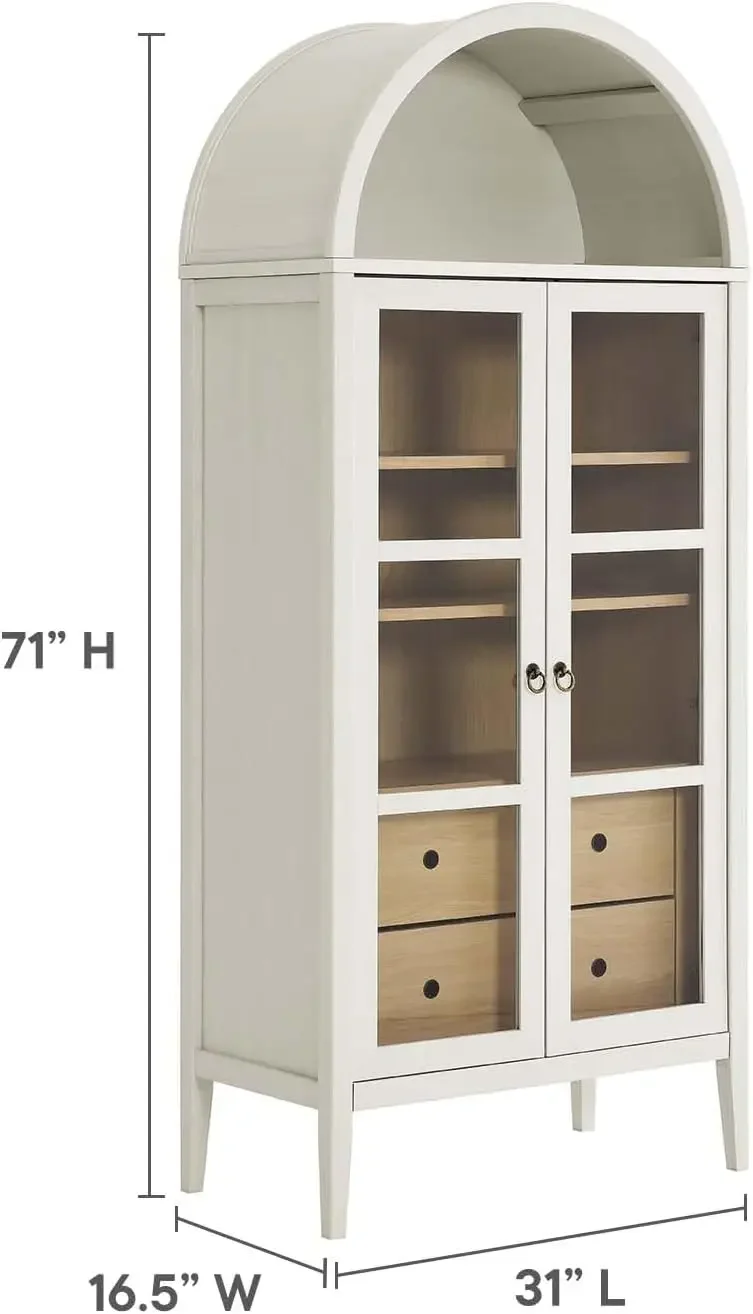 OAK Nolan Tall Arched Storage Display Cabinet, White Oak