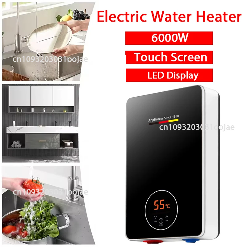 

Electric Tankless Water Heater 6000W Instant Hot Water Heater on Demand 110V Point of Use Hot Water Heater Self-Modulation Black