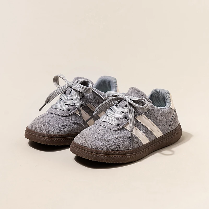 

2025 Spring Autumn New Boys' Soft soled Sports and Leisure Shoes Girls' Baby Color blocked Board Shoes Brown Grey Size 23-36