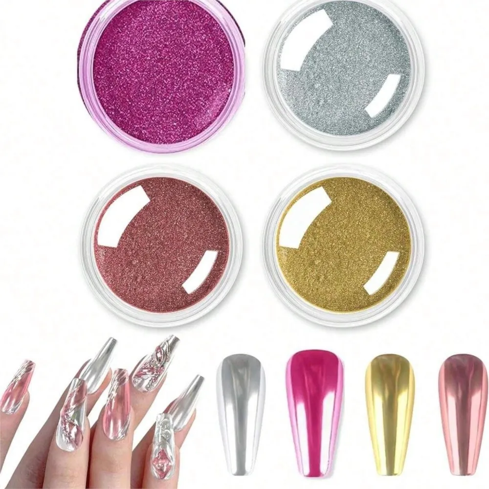 4색/팩 미러 메탈릭 크롬 파우더 매직 미러 반사 글리터 네일 파우더 매니큐어 젤 폴리쉬 크롬 피그먼트 더스트