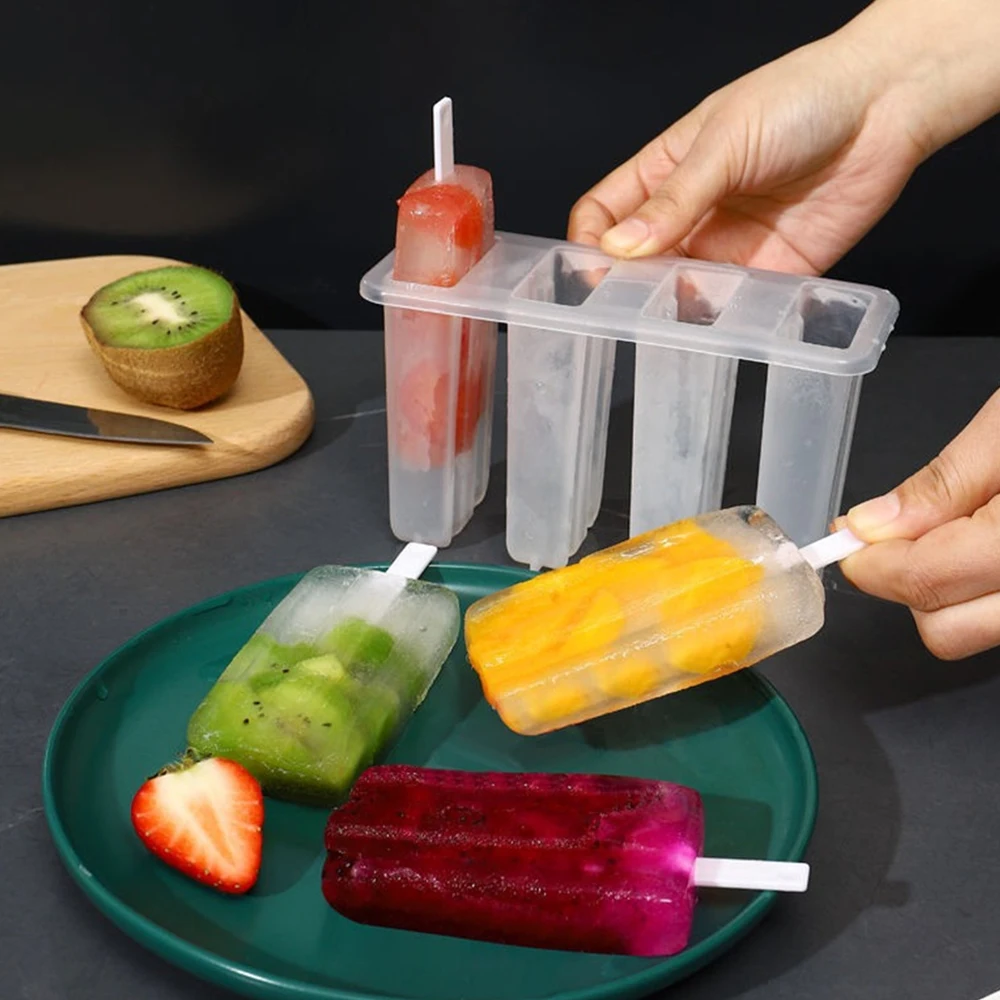 Ice Cream Molds 4 Popsicle Molds Set Popsicle Ice Tray Ice Cream Reusable with Stick Cover ice mold Kitchen Accessories