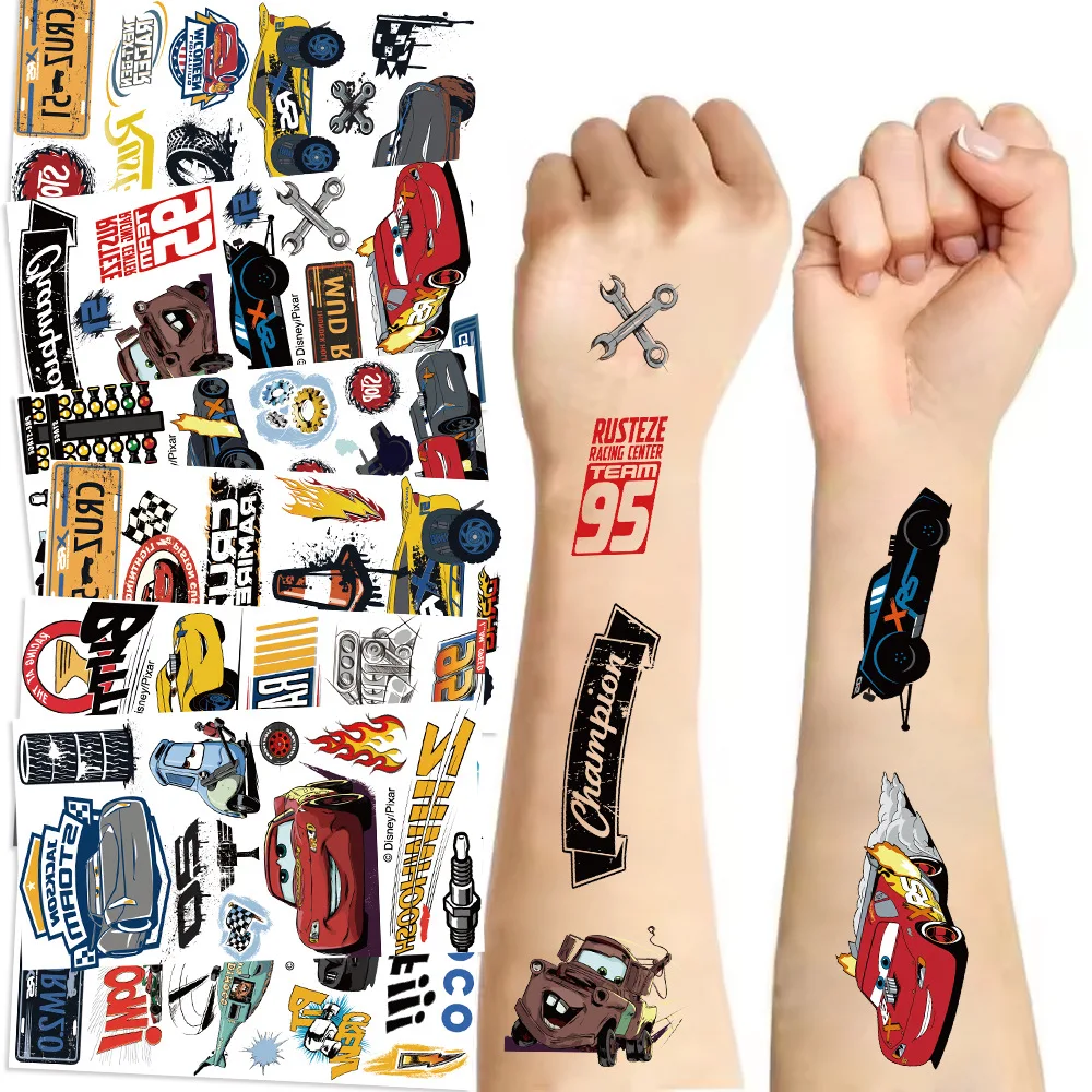 10 pièces dessin animé voitures tatouage autocollants Cool foudre McQueen tatouages temporaires autocollant Pack drôle enfants cadeau jouet Stiker