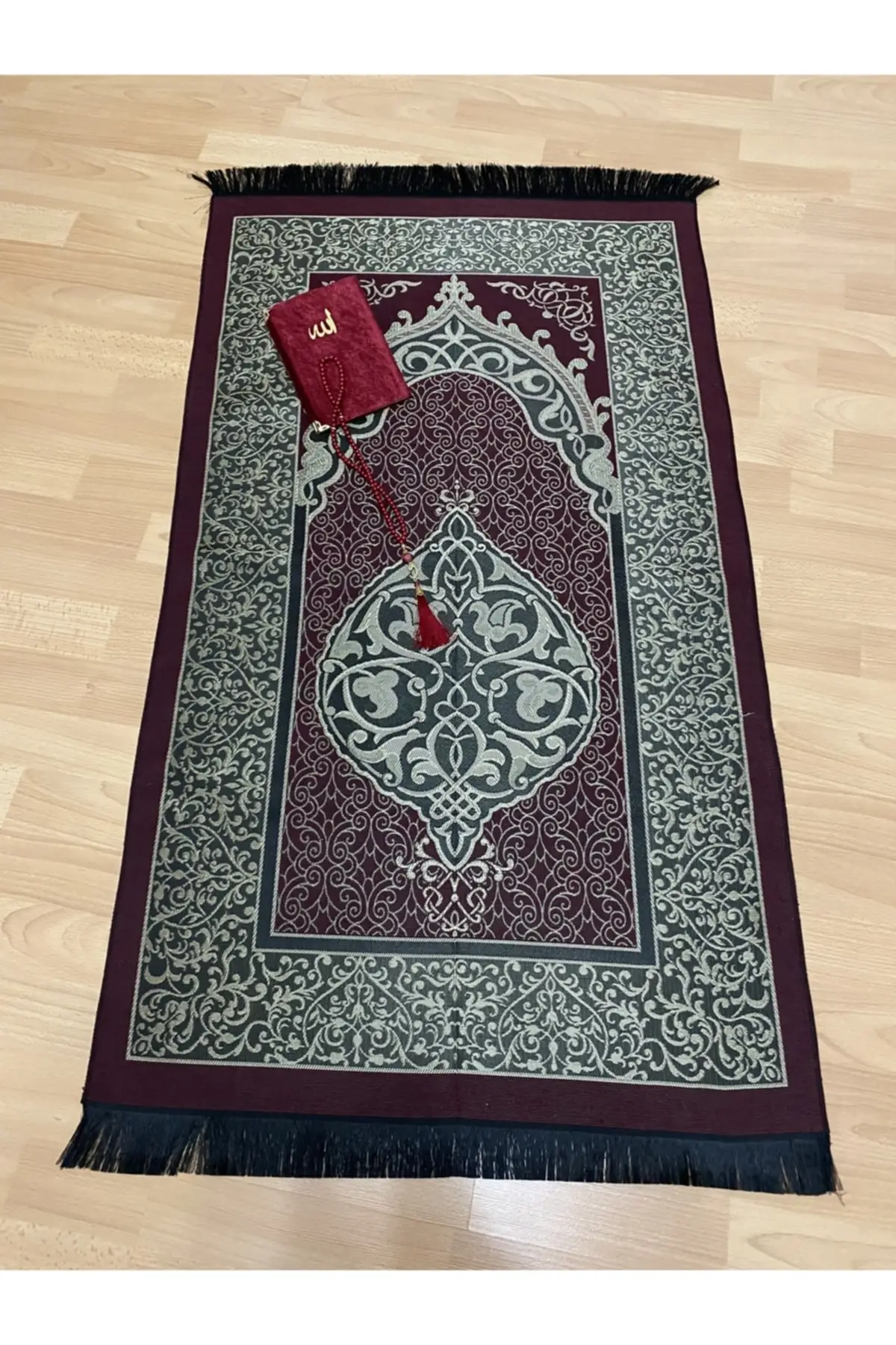 

DOLBOVI gift bohstolen taffed burgundy prayer Rug, jasmine, jasmine, rosary set Meditation Rug