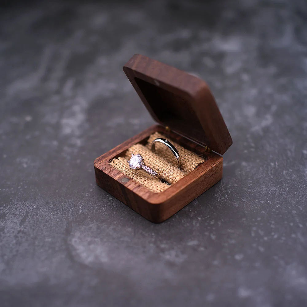 

Wooden Ring Box Jewelry Display Lover Ring Holder Proposal Engagement wedding Organizer Golden Marriage Anniversary Love Gift