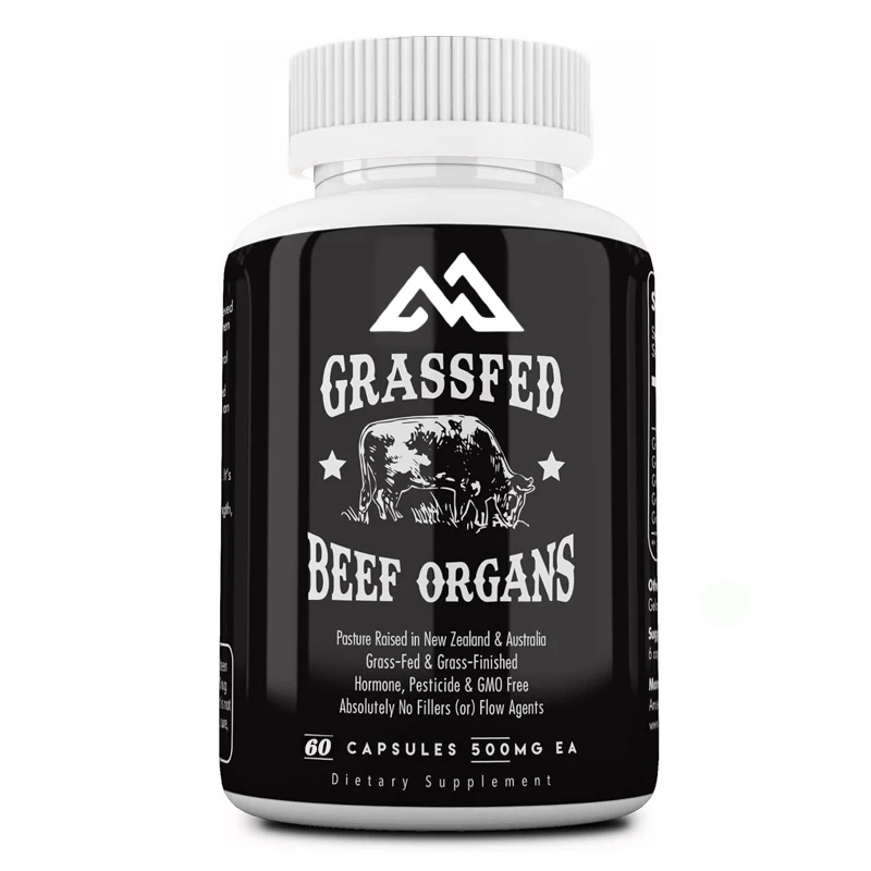 

Grass fed beef organ supplement, containing liver, heart, kidney, pancreas, crispy, freeze-dried beef, non GMO, 60 capsules