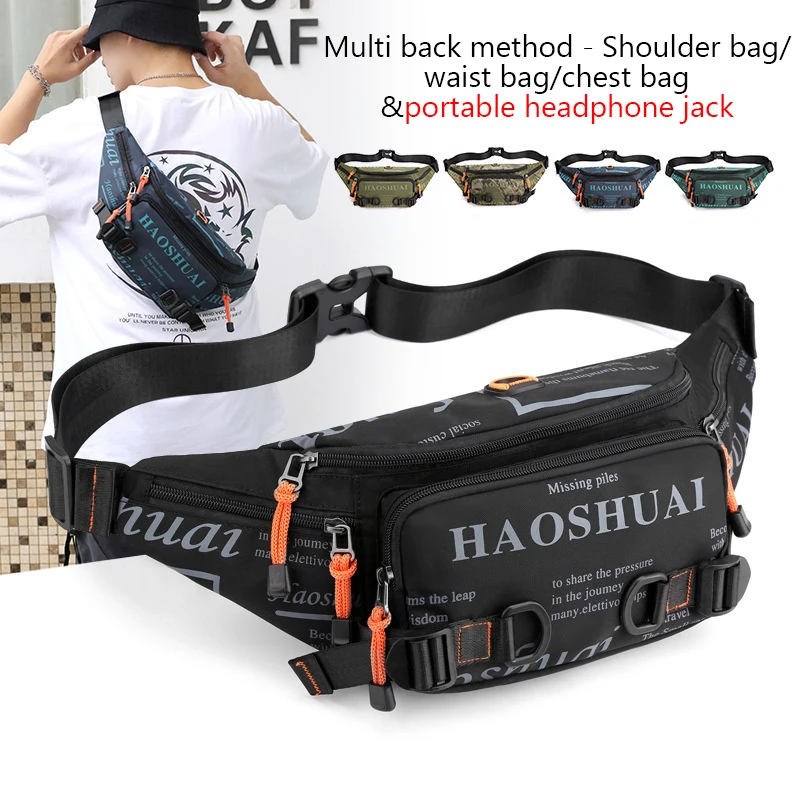 Trendy And Fashionable Men Sports Waist Bag Outdoor Running Chest Bag Waterproof Nylon Cycling Slanting Cross Male Bag