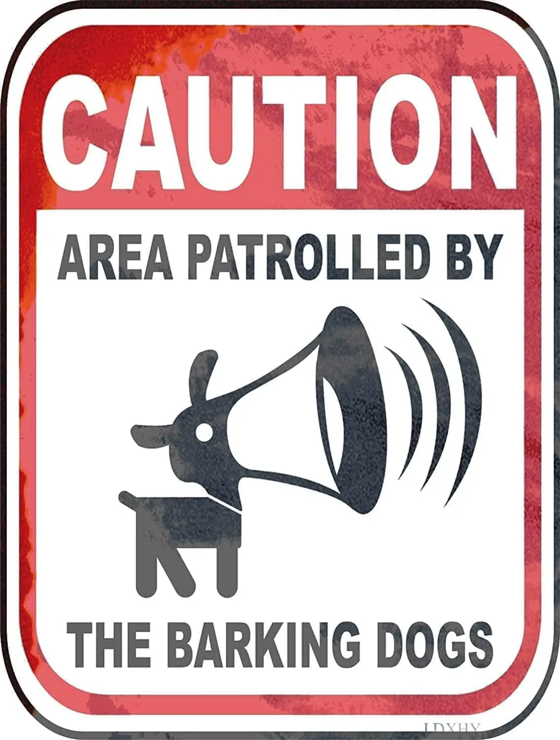 Metal tin Sign Caution Funny Guard Dog Area Patrolled by Barking Dogs Sign Exterior Home Cave Garage bar Country Wall Decoration