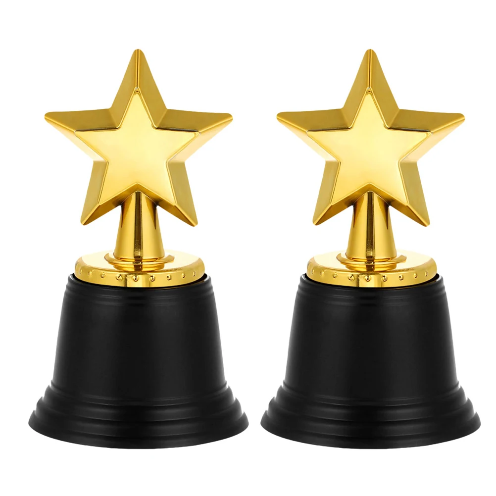 

2pcs Plastic Trophy Award Star Design Durable Cheer Trophy For School Sports Competitions Soccer Basketball