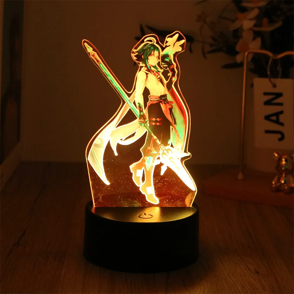 Genshin Impact LED Night Light Zhongli HuTao Xiao Shenhe Anime 3D Lamp for Bedroom Decor Moon lamp Birthday Best Gifts Luces