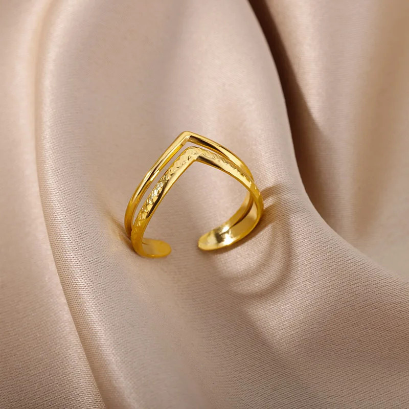 V Shaped Rings for Women Gold Plated Stainless Steel Ring Trendy 2026 New Minimalist Classic Jewelry FreeShipping Wholesale