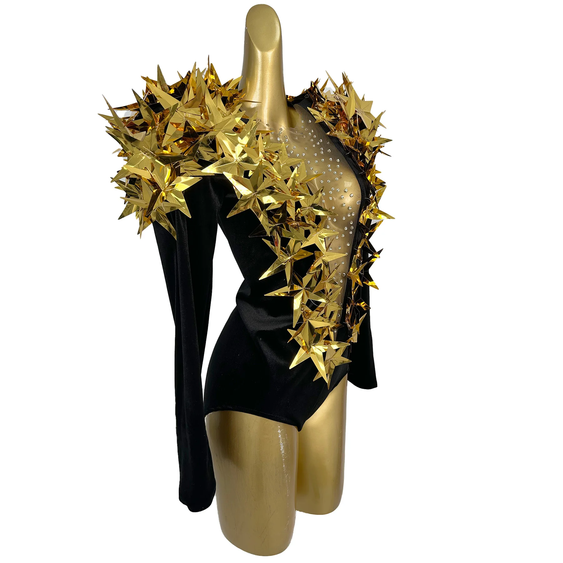 Litixingxing تصميم تحسس المرأة بذلة الذهب ثلاثية الأبعاد ستار مثير منظور شبكة الخامس الرقبة ضيق السراويل بار الملابس عيد ميلاد فستان حفلة موسيقية