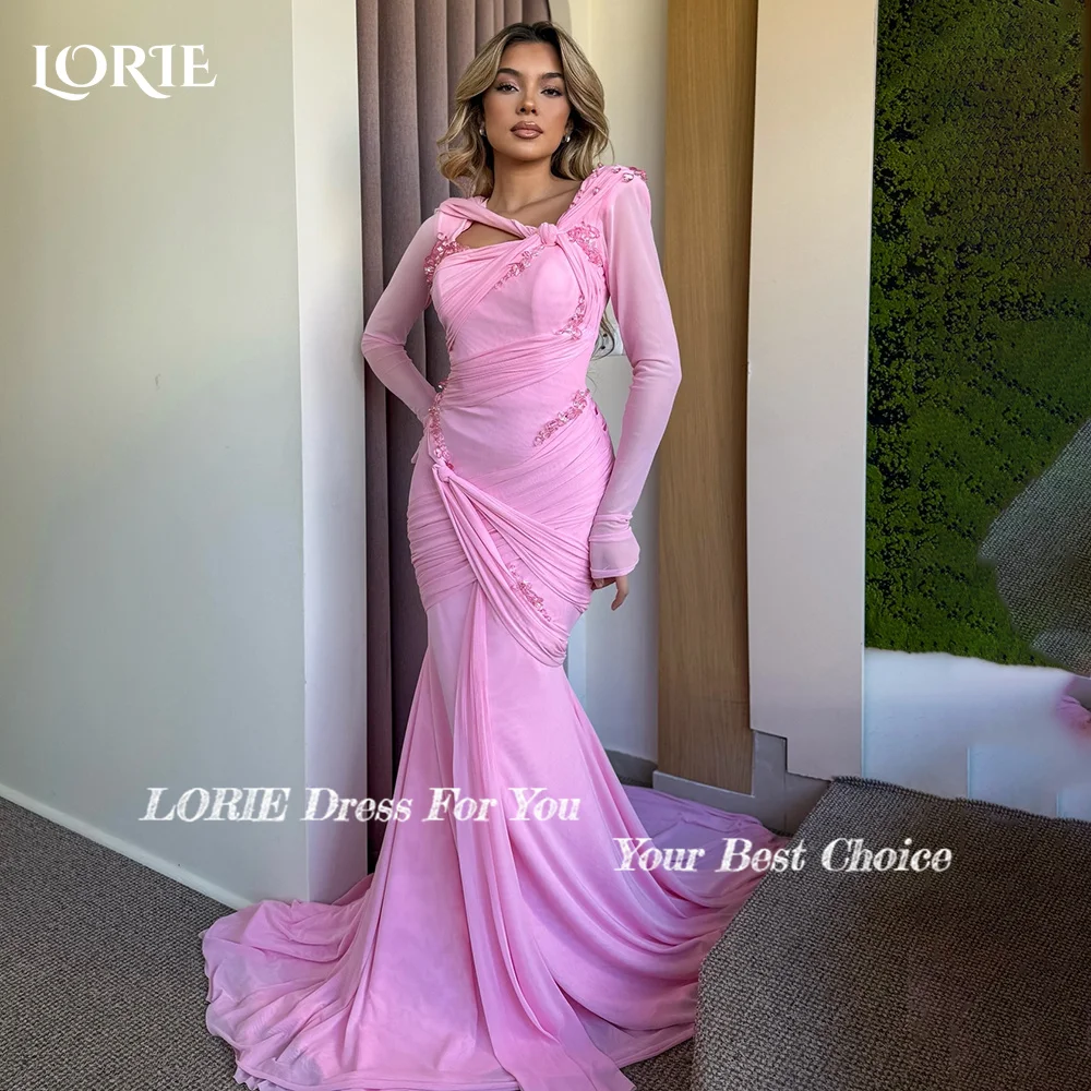 LORIE Sweetheart Lace Mermaid Evening Dress Long Sleeve Stones Pleat Saudi Party Dress Sexy Customized Prom Gowns Cocktail Dress