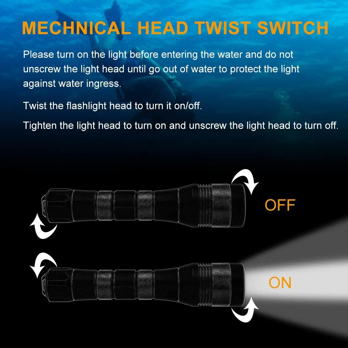 Waterproof 1000 Lumens LED Diving Flashlight, 150m Depth Super Bright Scuba Light with Narrow Beam