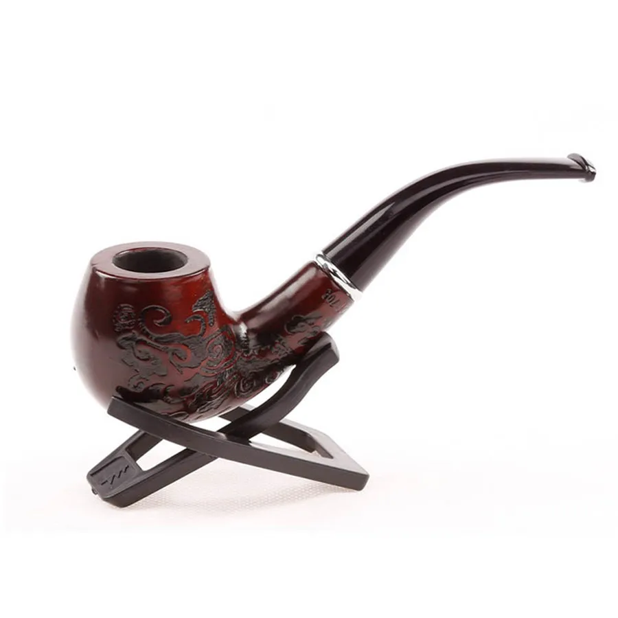 Handmade 14.5cm Length Classic Bent Wooden Smoking Pipe With Beautiful Carve Patterns Smoking Tobacco Dry Herb Pipes