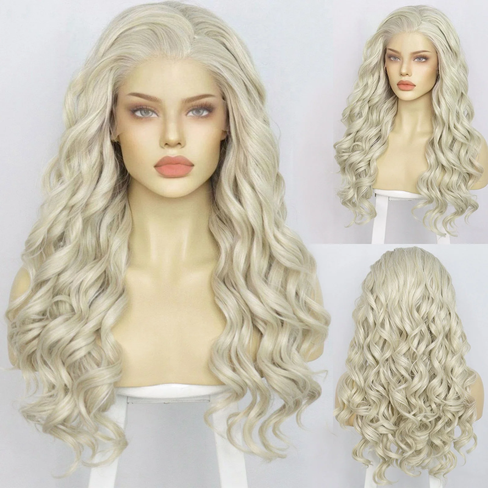 Anogol 13*2Synthetic Lace Front Wig Long Wave for Halloween Christmas School Wig Can Be Tied Into Ponytails and 1 Wig Cap