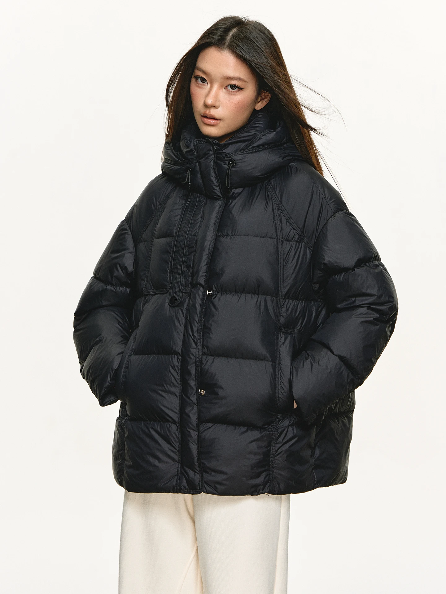 

Женская стеганая куртка Anna Aneae с капюшоном, белая, легкая, теплая, свободного кроя, на молнии