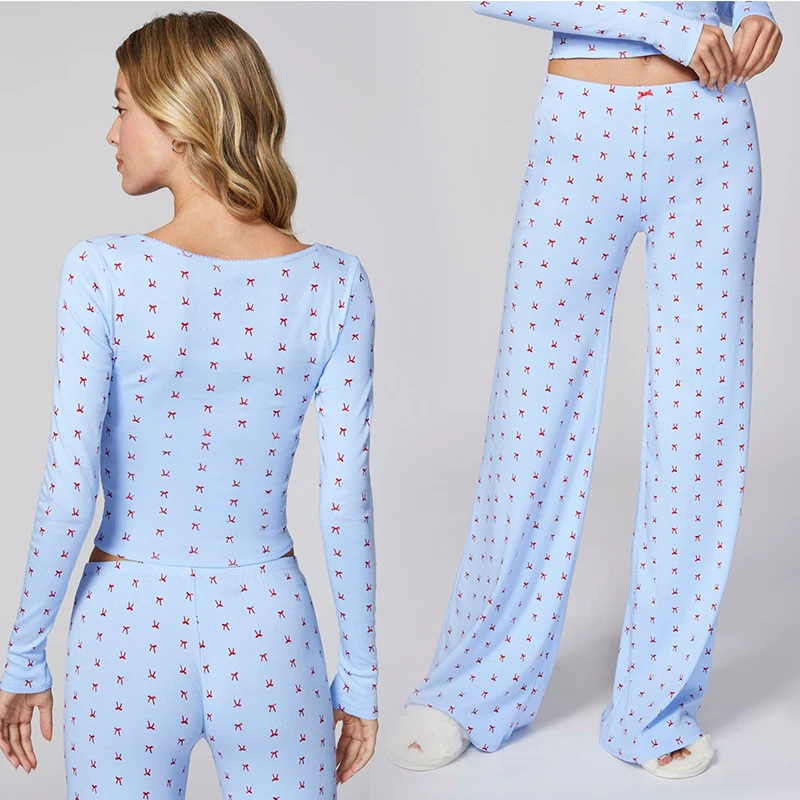 

Women's Sexy Pajamas Two-piece Set floral print round-neck long-sleeve fitted home and casual wear