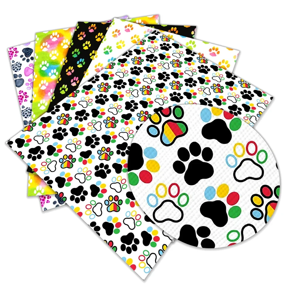 Cartoon Puppy Paw Pattern Christmas Colorful Printed Faux Leather Sheets Vinyl Sheets DIY Earring Hair Bow Crafts Leather 12*8