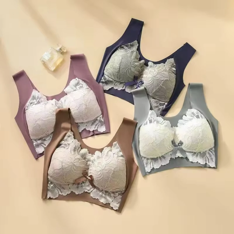 Plus-size lace thin wireless bra, comfortable push-up, anti-sagging underwear for women