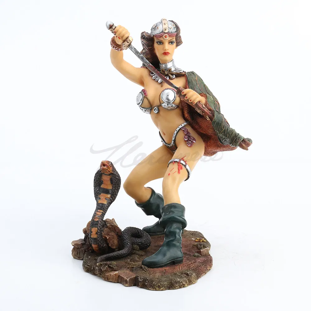 Fantasy Female Warrior with Sword and Cobra Resin Figurine Hand Painted Sculpture for Home Decoration Office Desk Ornament Gift