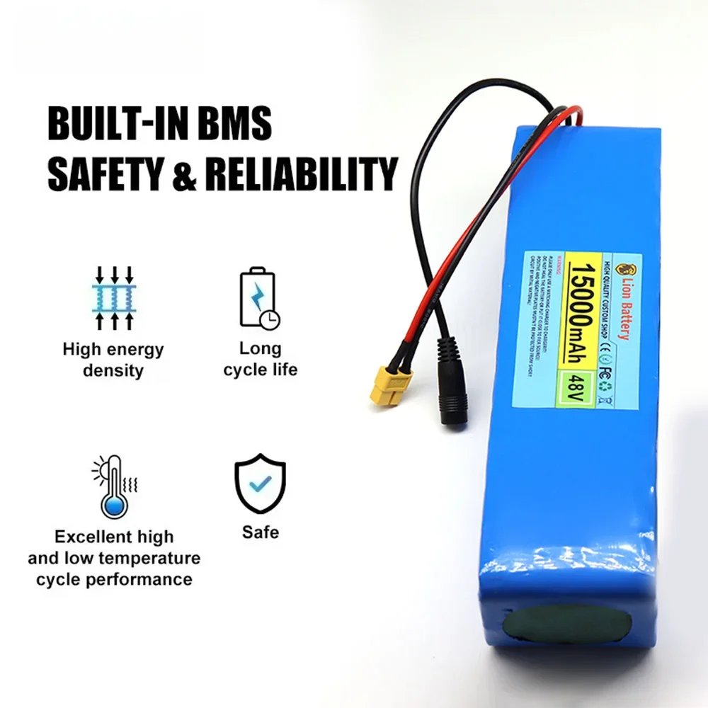 48 فولت 15 أمبير 18650 بطارية ليثيوم 13S3P مع BMS 500 واط-1000 واط سكوتر كهربائي بطارية مدمجة مع شاحن 54.6 فولت
