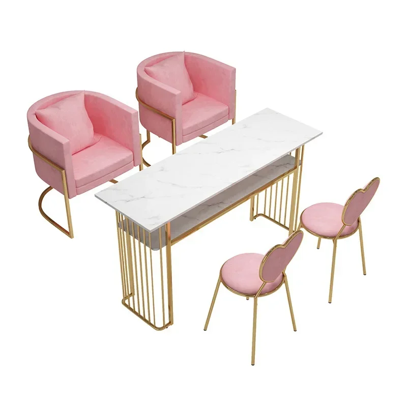 Double Single Modern Marble Luxury Effect Nail Table Customized Manicure Beauty Salon Nail Table And Chair Set