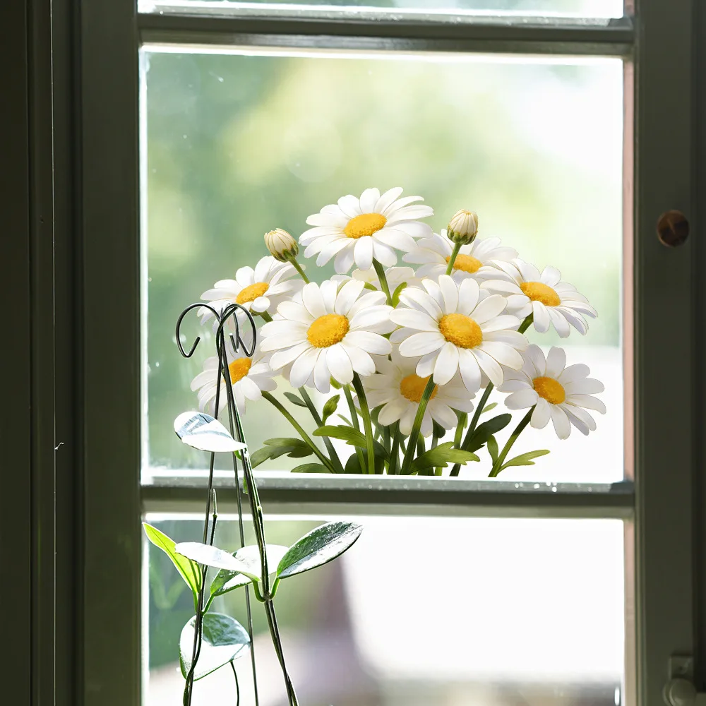 Fresh Daisy Flower Cluster Static Window Sticker, Home Decor Glass Door & Window Decal