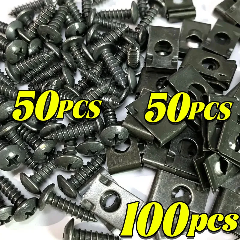 Mixed Car Metal Screw Clips Set U-Type Fastener Clip with Screw Anti-rust Fender Bumper Protection Buckle Iron Sheet Screw 