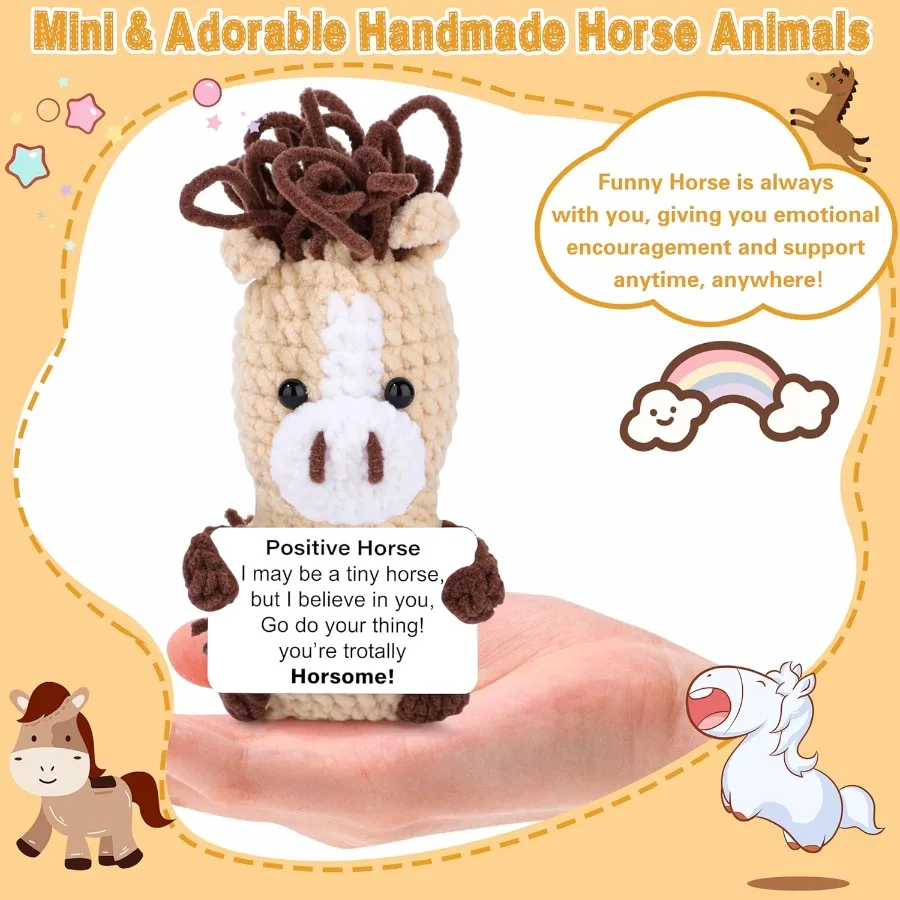 ycuFF Mini Horse Positive Crochet Animal Emotional Cheer Up Support Message Birthday Gifts for Women Her Daughter Friend Teen G