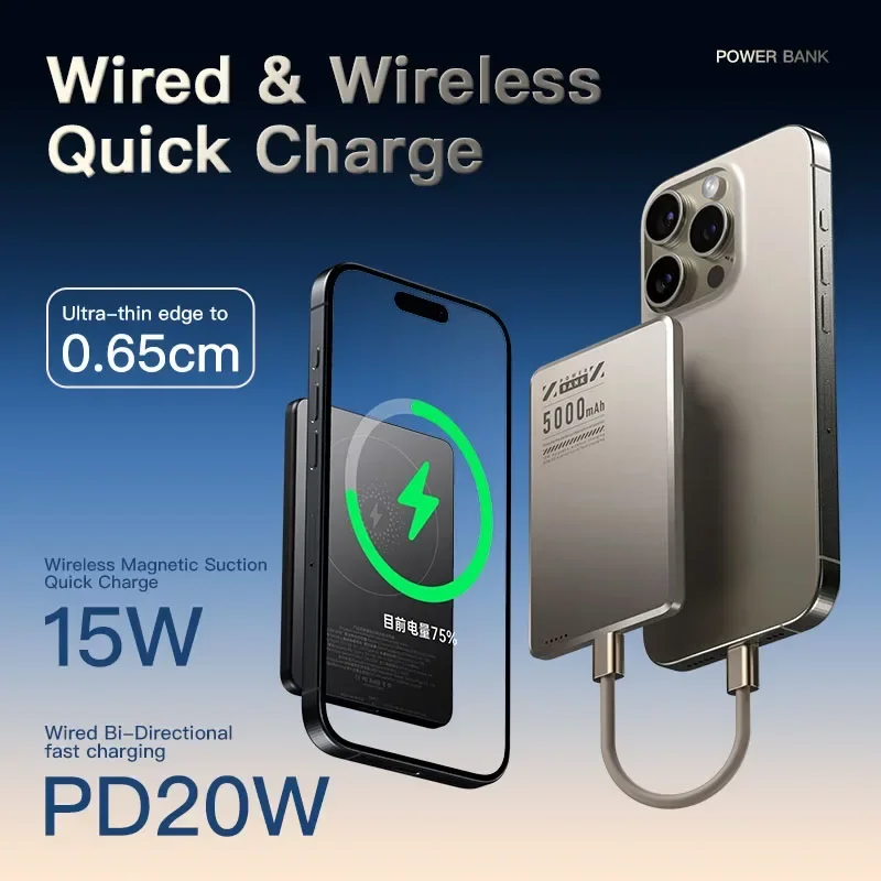 Mini Power Bank Ultra Thin Fast Charging Portable Magnetic Wireless Charger Powerbank for iPhone 16 15 Pro Xiaomi Samsung Huawei