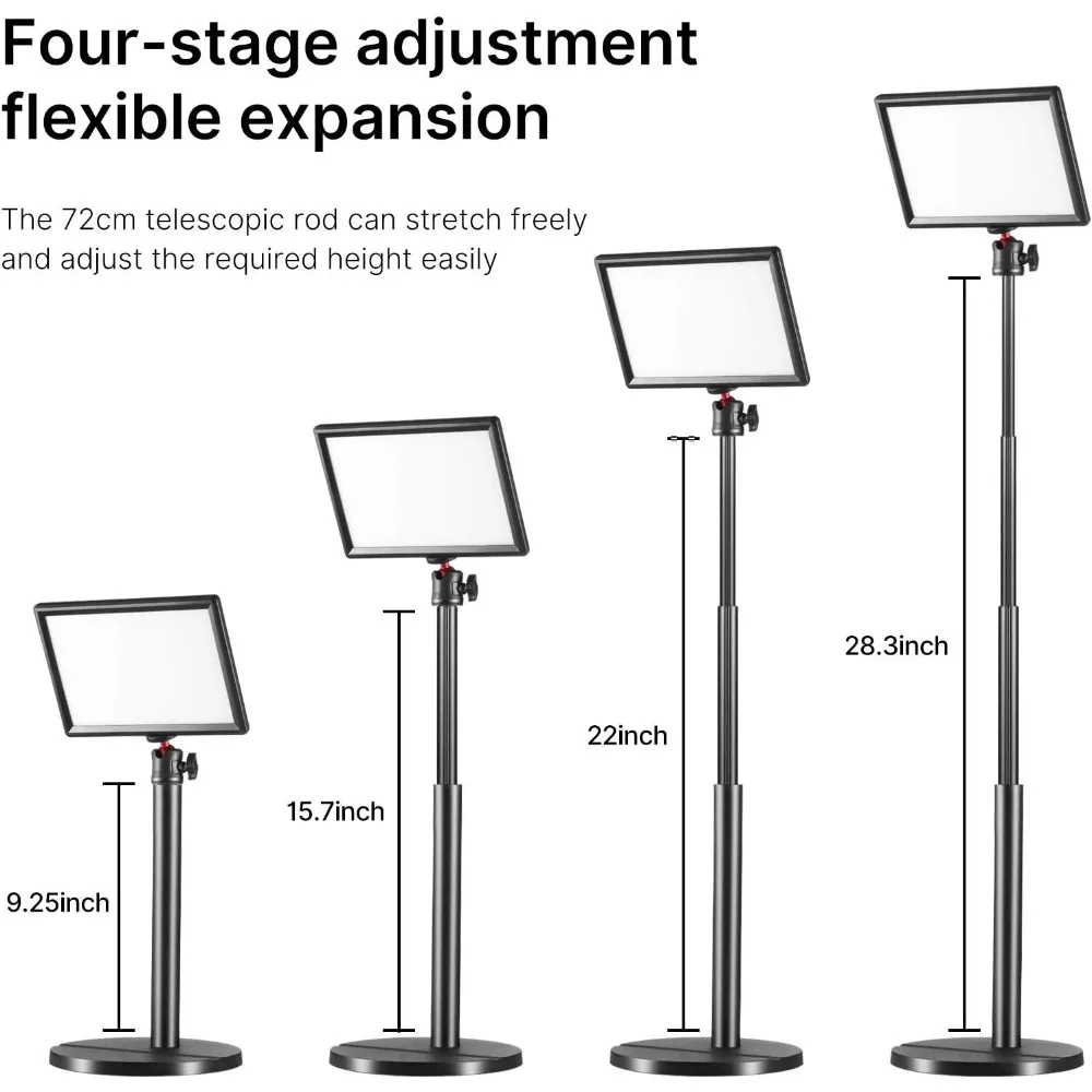 JUSMO-K3 Key Light com extensível Desktop Stand, ajustável LED Video Light, Soft Panel Fill Light, brilho, temperatura de cor